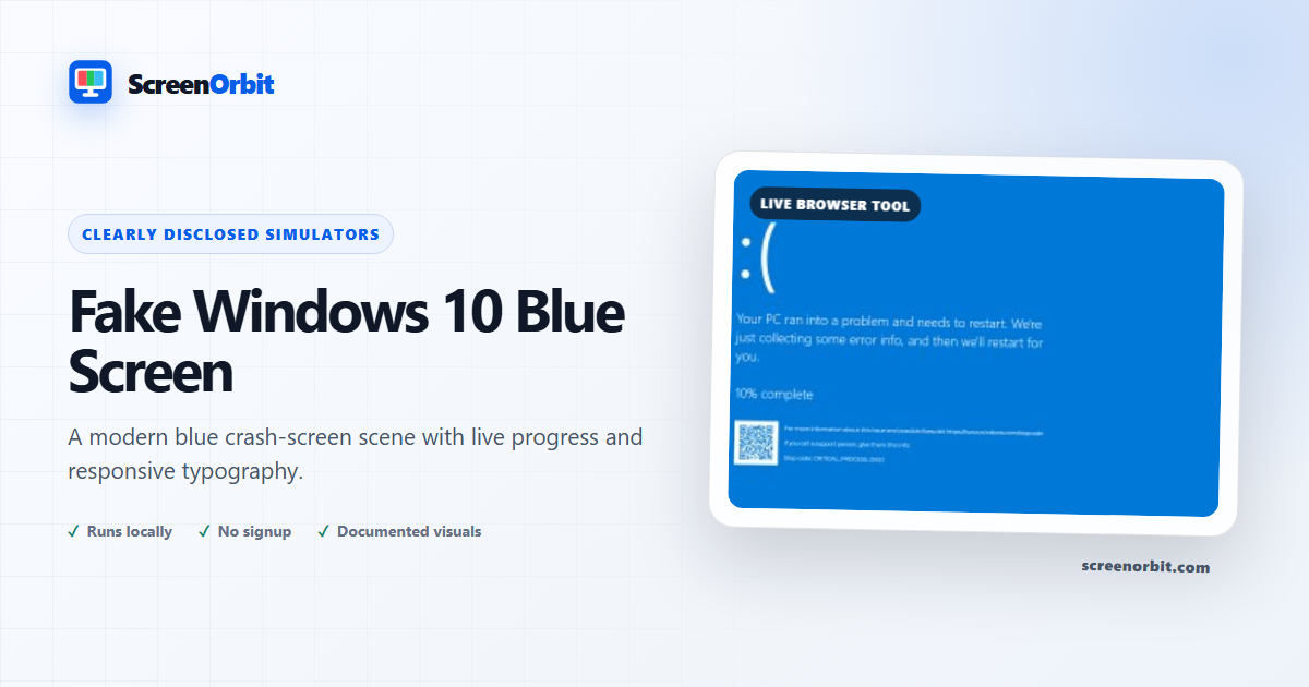 Fake Windows 10 Blue Screen browser tool by ScreenOrbit