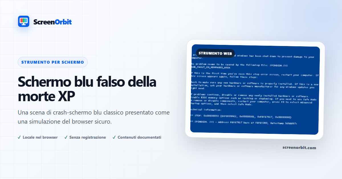 Falso blu schermo della morte XP strumento del browser da ScreenOrbit