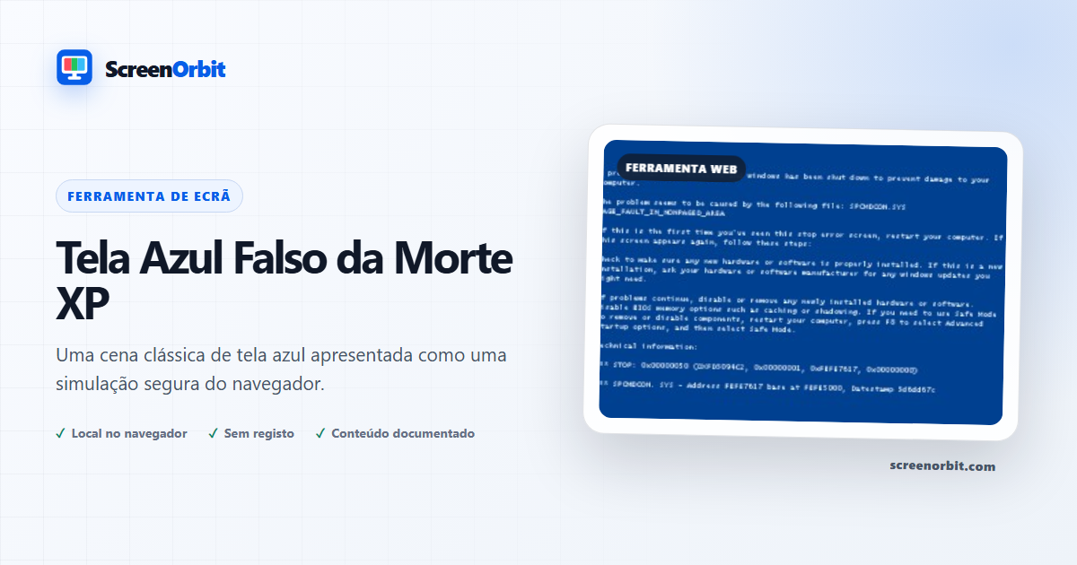 Fake Blue Screen Of Death XP ferramenta do navegador por ScreenOrbit
